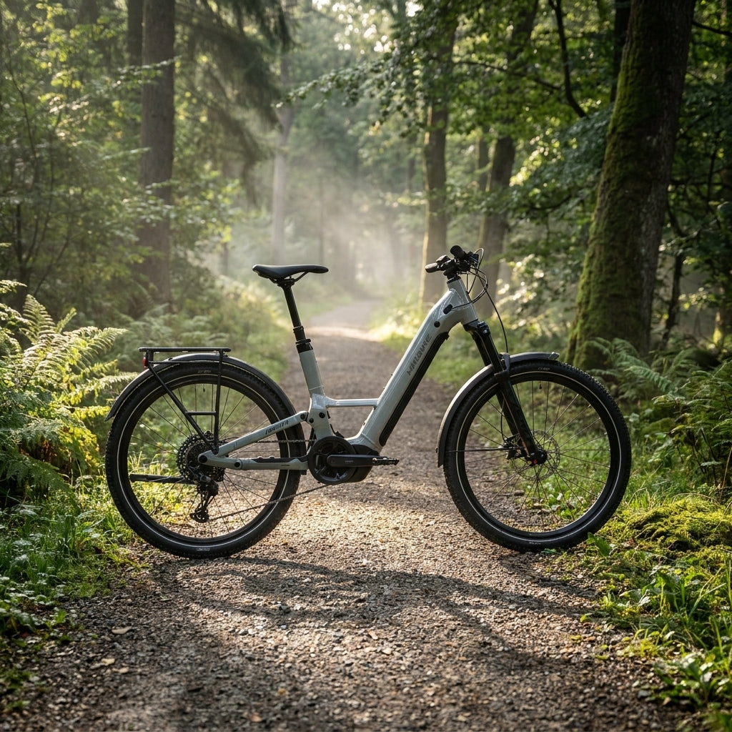 Haibike ADVENTR 4 LOW E-Bike grau/bamboo mit 600Wh Akku. Komfortables Tiefeinstieg Trekking E-Bike.