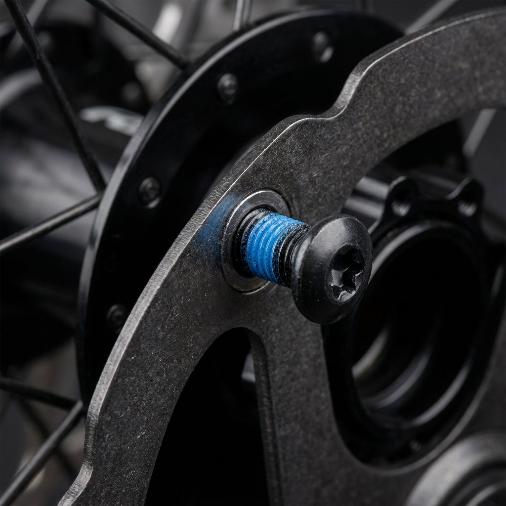 SHIMANO Befestigungsschraube SM-RT76 6-Loch für Bremsscheibe mit blauem Gewinde.
