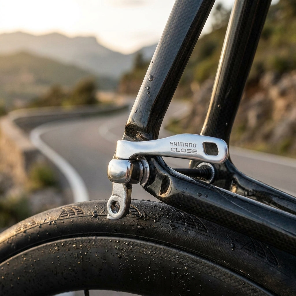 SHIMANO Schnellspanner 133mm WH-R500 für Rennrad-Laufräder. Sichere und zuverlässige Fixierung am Hinterbau. Fahrradteile.