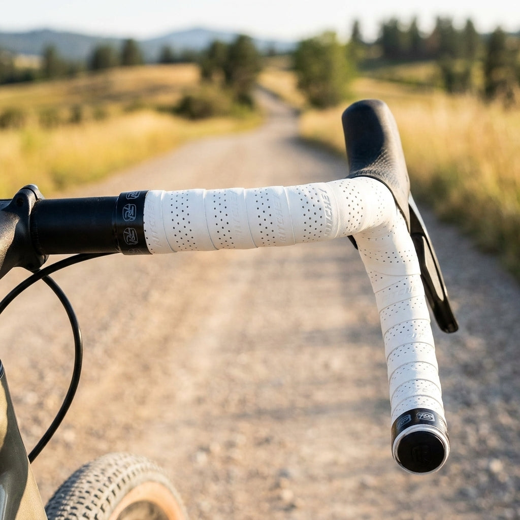 Weißes Ritchey WCS Gazos Lenkerband: extralang, gelgedämpft, superleicht. Für Gravel & All-Road Bikes. Komfortabler Grip.