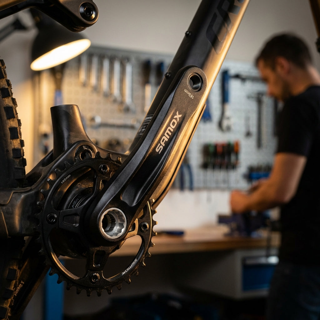 Samox E-Bike Kurbel rechts 165mm aus Aluminium für Bosch und Brose Motoren in Schwarz mit ISIS Aufnahme.