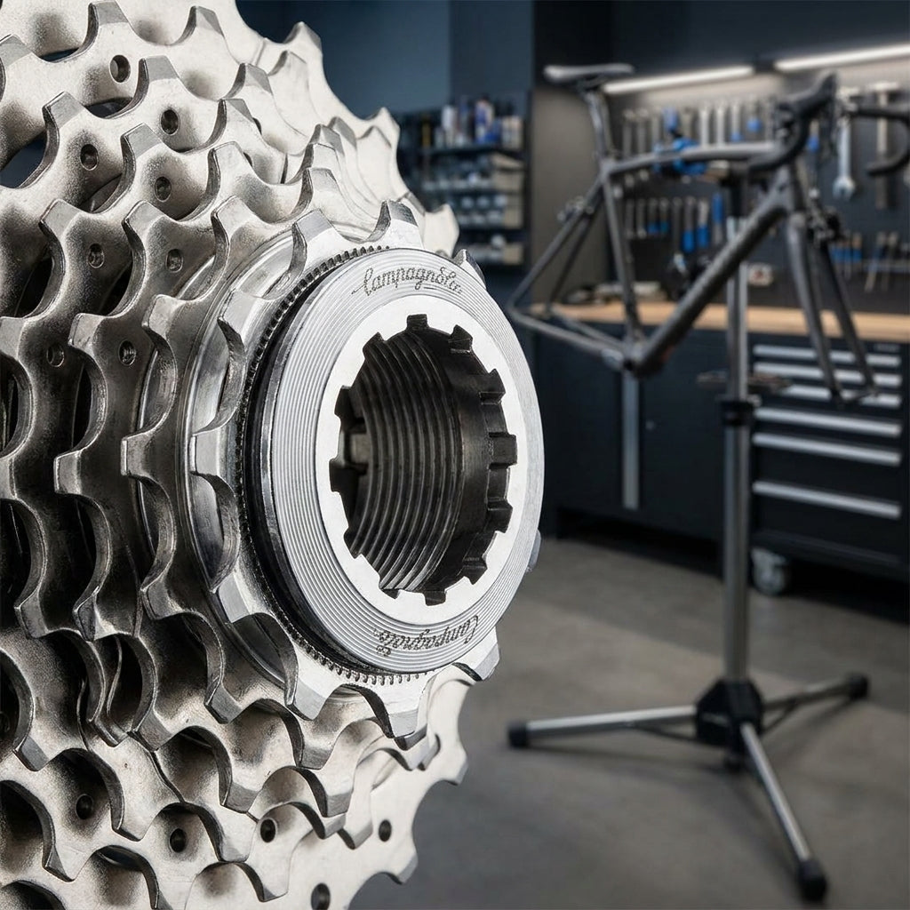 Silberner Campagnolo Verschlussring CS-401-R für 9+10-fach Zkr. ab 12 Z. (ab 1999) in Fahrradwerkstatt.