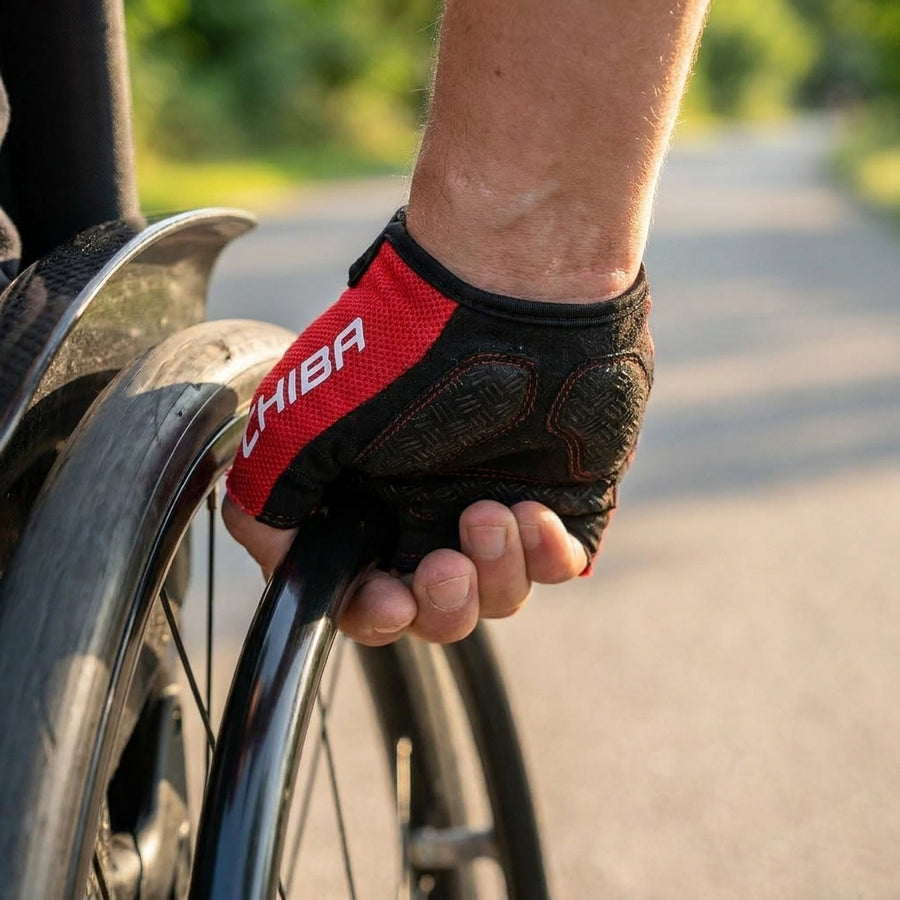 CHIBA Gel Protect Pro Radhandschuhe L rot für Rollstuhlfahrer & Radsport. Maximaler Schutz, Komfort & Grip mit Gel-Polsterung.
