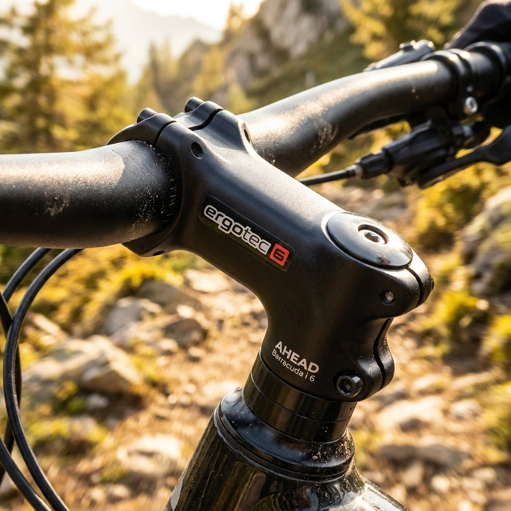 Ergotec AHEAD Barracuda i 6 Alu Vorbau schwarz am Fahrradlenker, 1 1/8" Ø 31,8mm 110mm 20° im Gelände.