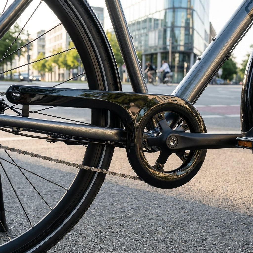 Hebie Kettenschutz 317 glänzend schwarz für 38 Zähne am Fahrrad-Antrieb.