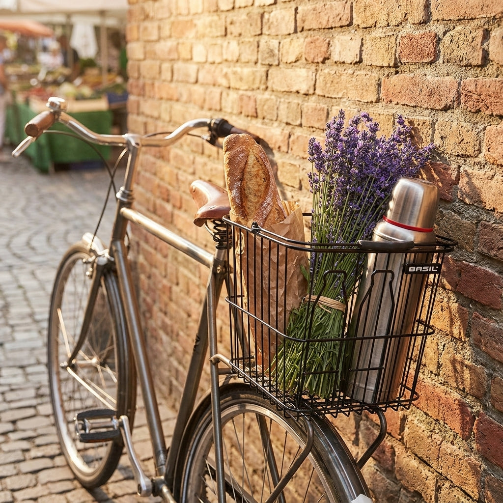Schwarzer Basil Fahrradkorb 'Bottle Basket' 35x29x34cm für Gepäckträger. Praktischer Einkaufskorb für Fahrräder.