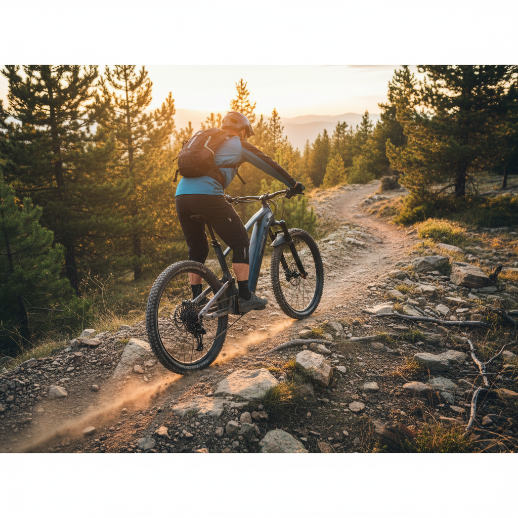 Haibike ALLTRAIL 4 29 E-Mountainbike blau/silber auf felsigem Trail. Kraftvolles E-Bike für Abenteuer und anspruchsvolle Touren.