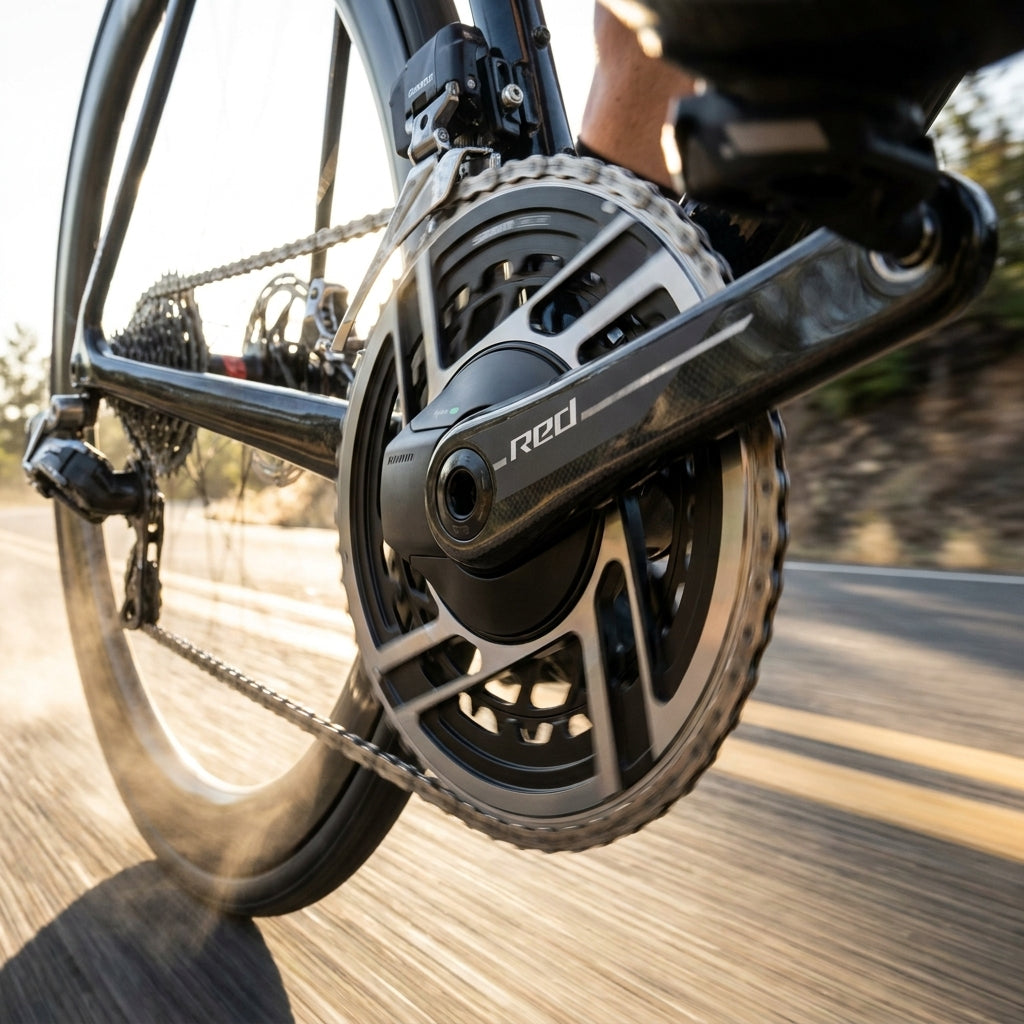 SRAM Quarq RED E1 Kurbelgarnitur 175mm 48-35T mit integriertem Leistungsmesser für Rennradfahrer. Carbon-Performance.