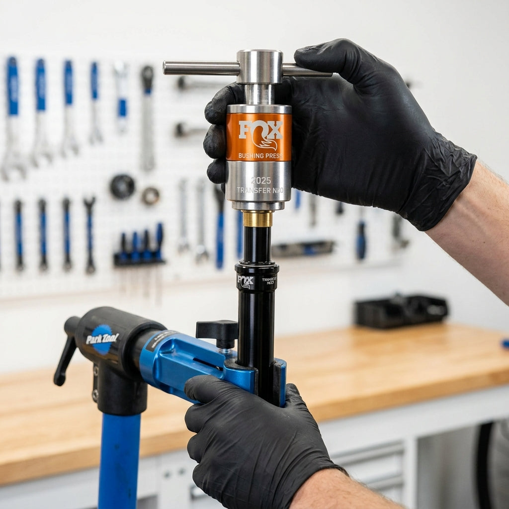 FOX Kit: Tooling: 2025 Transfer Neo, Bushing Press. Präzises Servicewerkzeug für FOX Transfer Neo Sattelstützen Wartung.