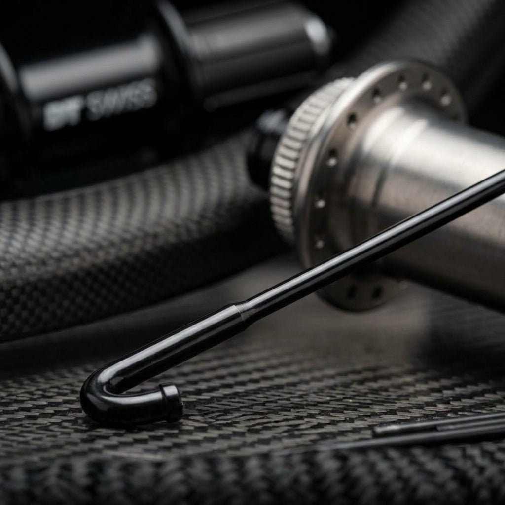 DT Swiss Competition Speiche 2.0/1.8 284mm schwarz, robust & leicht, mit Fahrradnabe auf Carbon.