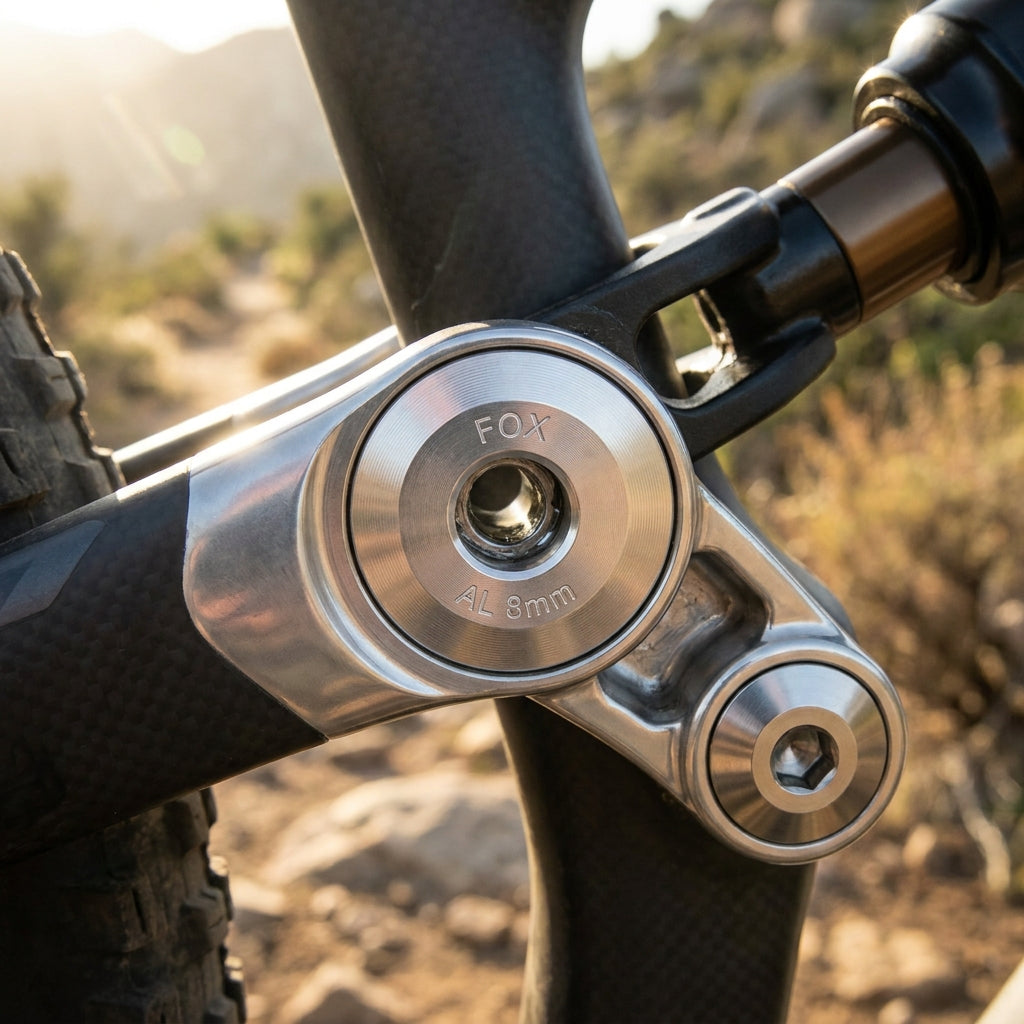 FOX Kit Mounting Hardware Crush Washer AL 8mm für präzise, spielfreie Dämpfermontage am MTB. Hochwertiges Aluminium, 31,75mm Breite.