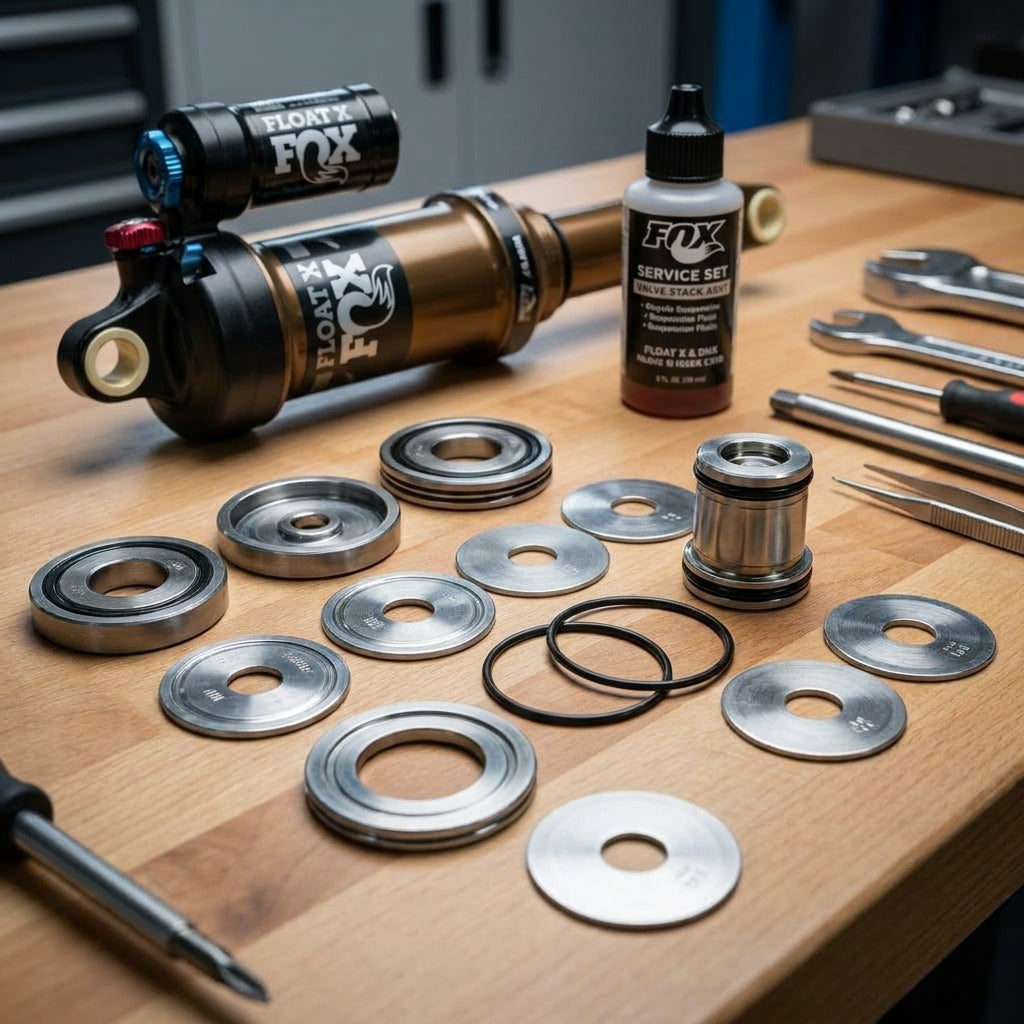 FOX Service Set Valve Stack Assy für FLOAT X & DHX Dämpfer. Präzise MTB Dämpfer-Performance, Revalving, Druckstufen-Abstimmung.
