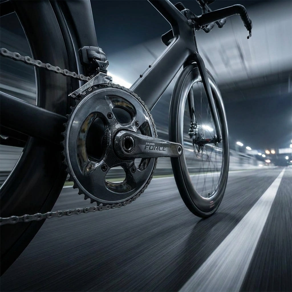 SRAM Force Aero E1 Kurbelgarnitur 165 mm für maximale Aero-Performance im Zeitfahren und Triathlon. Leicht und effizient.