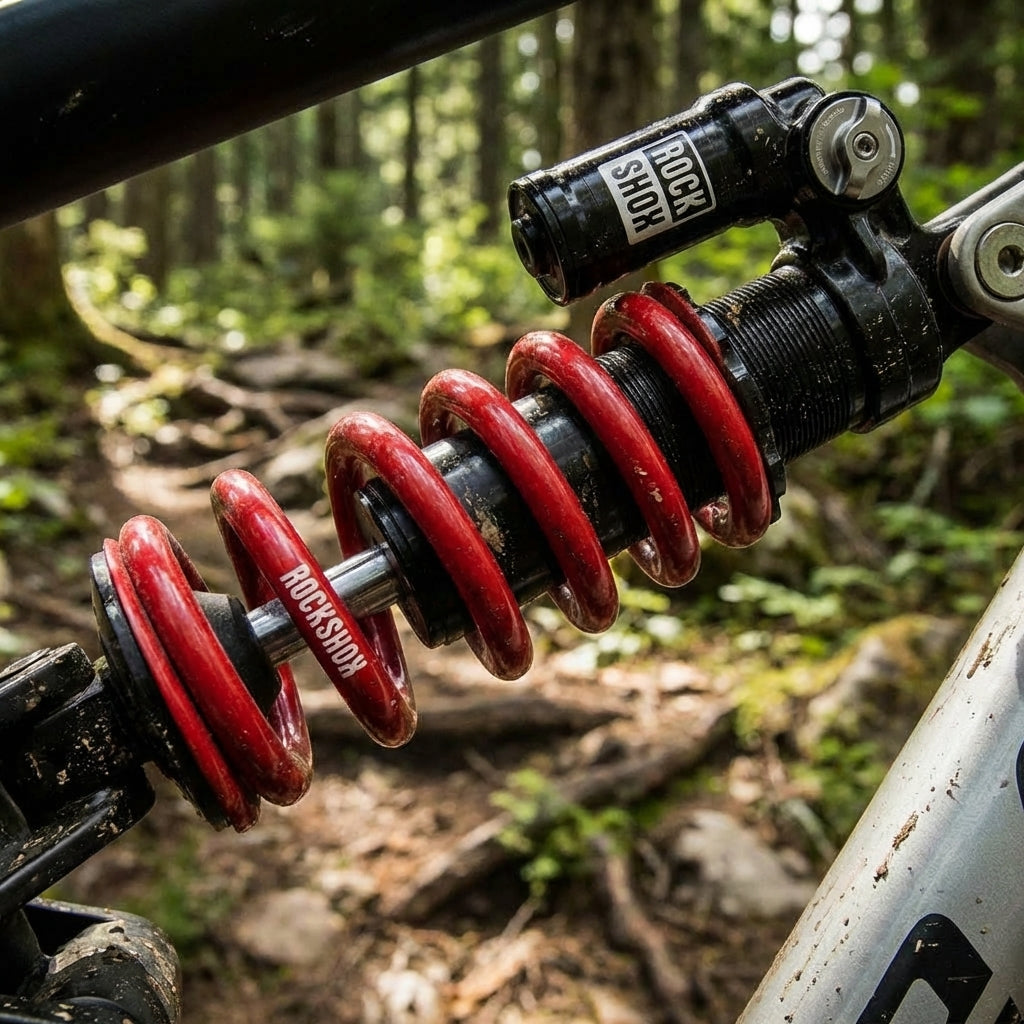 Rockshox Feder rot 650LB für metrische Dämpfer. Mountainbike Fahrwerksfeder für präzise Kontrolle und Performance auf dem Trail.