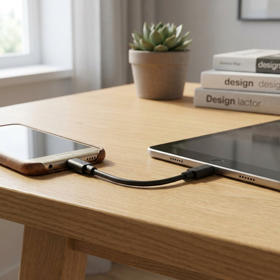 Bosch Ladekabel Micro USB auf USB-C verbindet Smartphone mit Tablet.