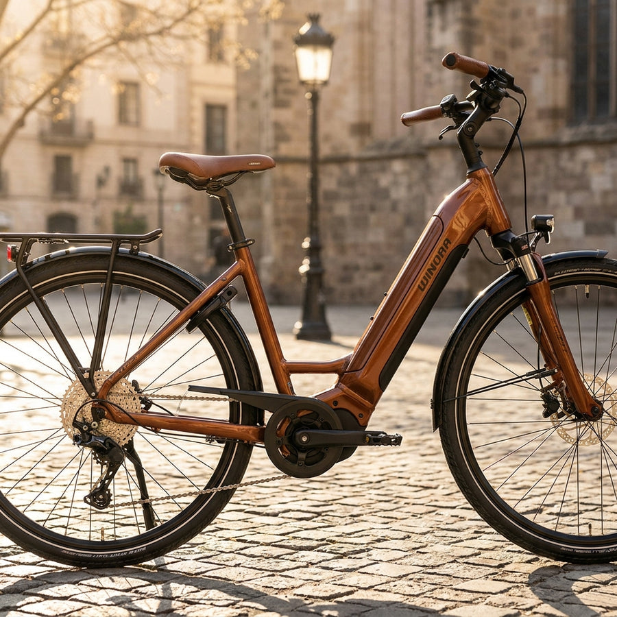 Winora TRIA X11 LOW E-Bike, 'classic cognac', tiefer Einstieg, 625Wh Akku, 11-Gang, ideal für Stadt & Freizeit.