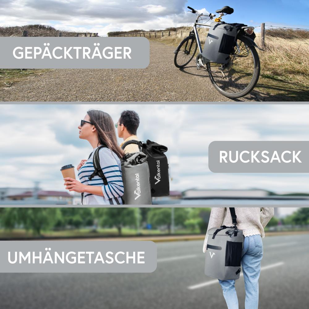 Valkental Rucksack ValkOne 3in1 Fahrradtasche Vollreflektierend/Grau