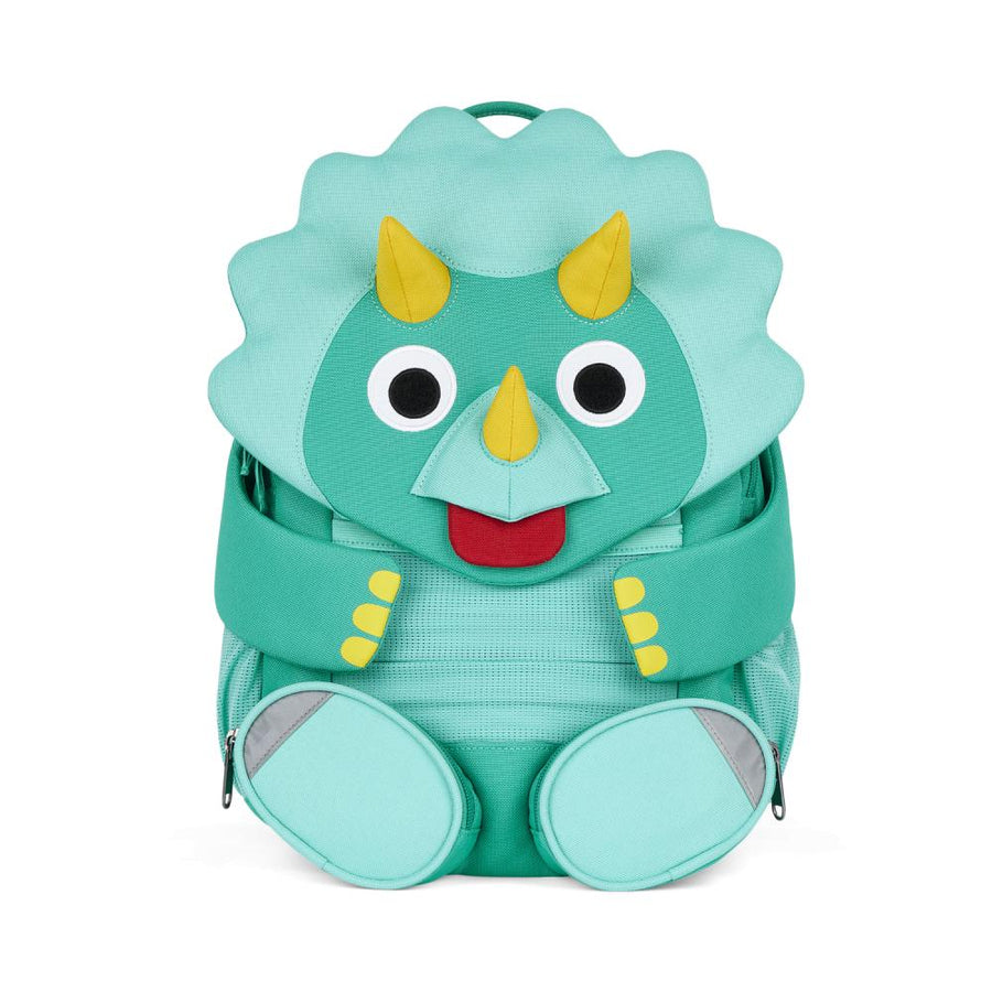 Affenzahn Kindergartenrucksack "Großer Freund" Dinosaurier türkis, 8L, für Kinder 3-5 Jahre, nachhaltig aus recycelten PET-Flaschen, Reflektoren für Sicherheit