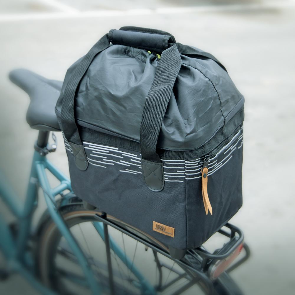 Northwind faltbarer Fahrradkorb Giselle, 12 Liter, MonkeyLoad-T, wasserabweisend, schwarz mit Reflexstreifen, stabiler Aluminiumrahmen, perfekt für Einkäufe & Pendler