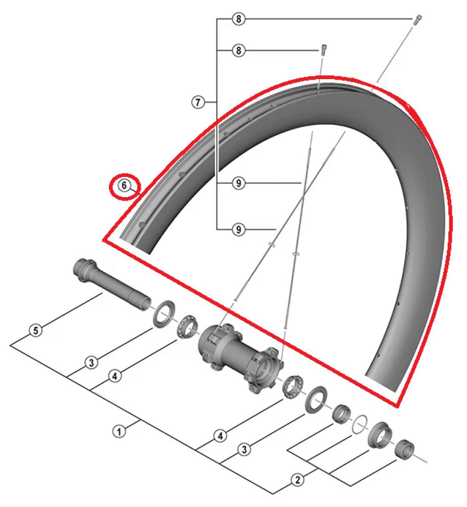 SHIMANO RIM FOR COMPLETE WHEEL,FOR WH-R8170-C50-TL, FRONT:12MM E-THRU, 24H TUBELESS - 12MM