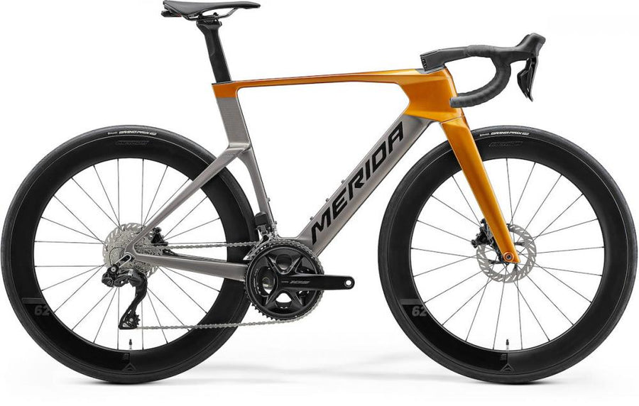 MERIDA REACTO LIMITED Aero-Rennrad XL, slate grey mineral gold black, CF3 Carbon, Shimano 105 Di2, Powermeter