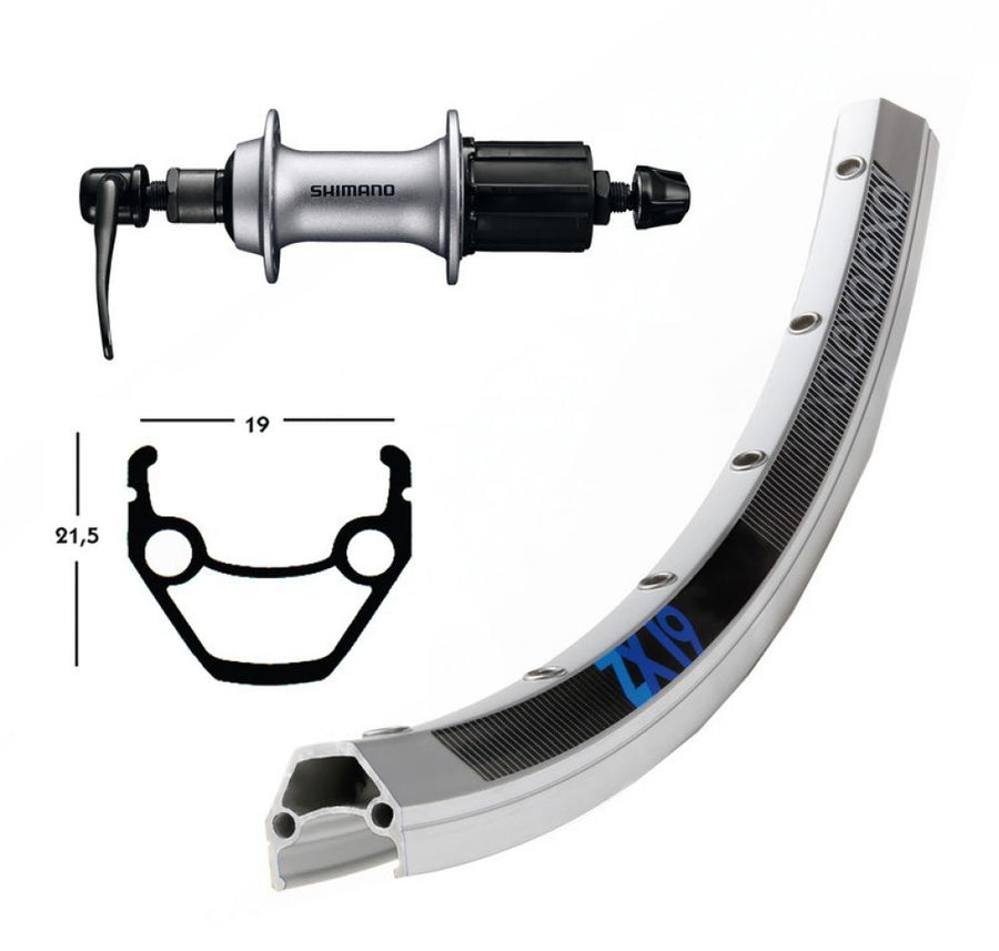 Silbernes 28x1.75 Zoll Fahrrad-Hinterrad: Shimano Acera T3000 Nabe, Exal ZX 19 Felge, Schnellspanner.