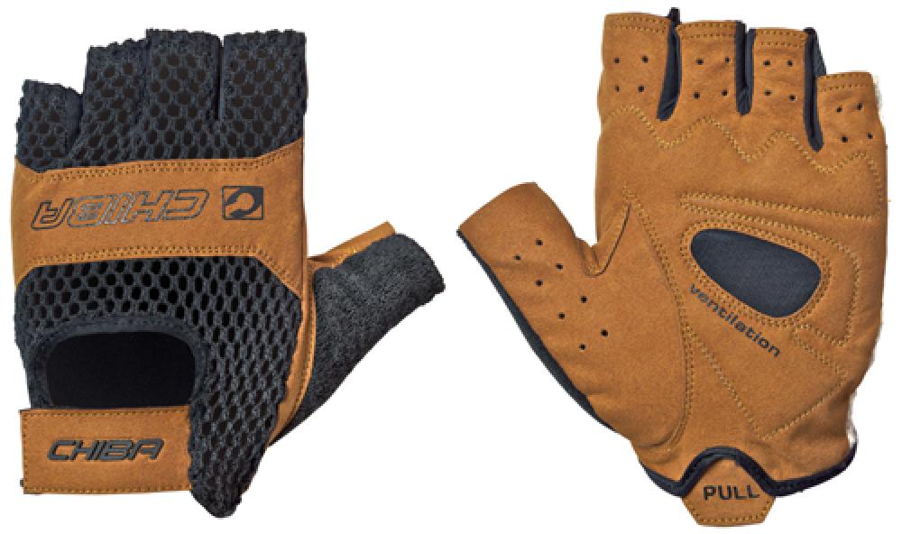 CHIBA Retro Radhandschuhe XL schwarz/braun, gehäkelte Oberhand, gepolsterte Handfläche mit Belüftung.