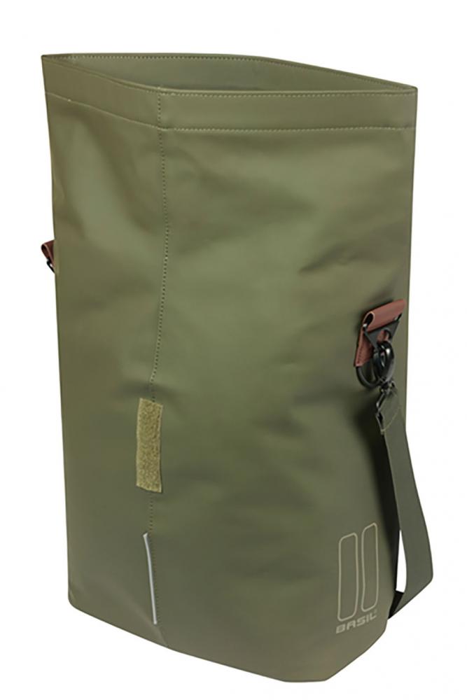 Basil City Shopper MIK Studs 14-16 Liter moss green - wasserabweisender Fahrrad­shopper mit MIK-Studs-System, Reflektoren & veganen Ledergriffen