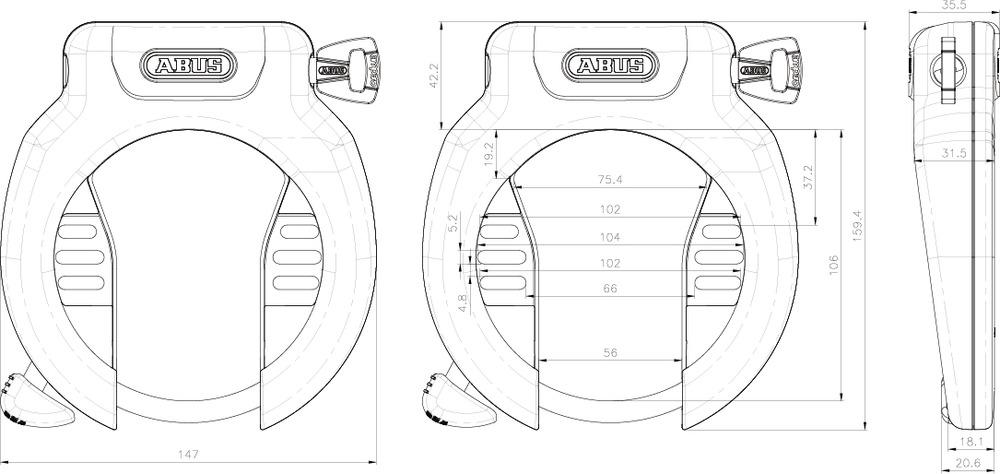Abus Rahmenschloss 4750S Pro Amparo NR B 59 mm H 107 mm D 8,5 mm schwarz