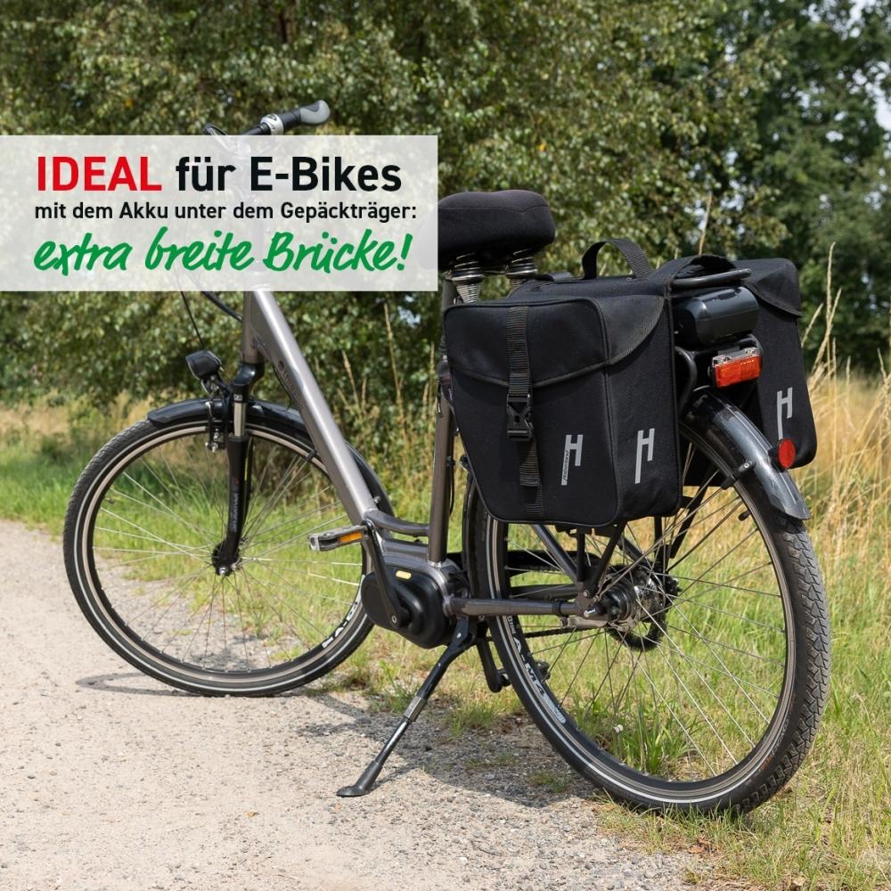 Haberland Doppeltasche E-Bike M schwarz - clevere Gepäcklösung für E-Bikes mit Akku am Träger