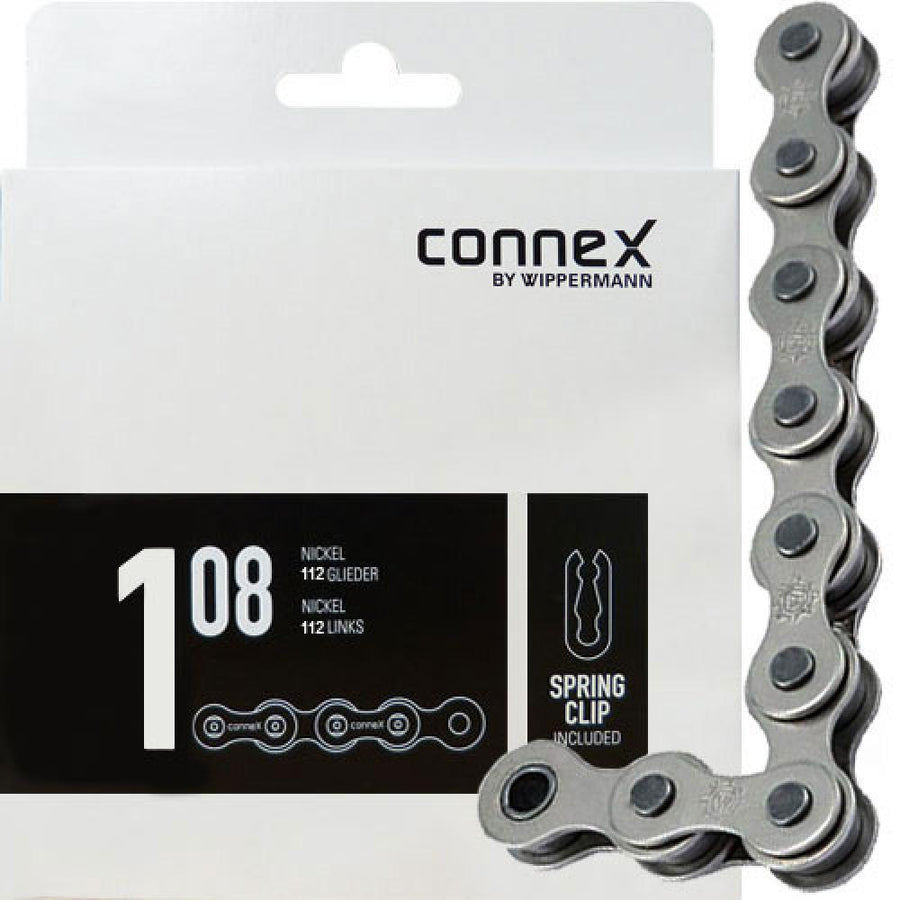 Connex Fahrradkette 108, 112 Glieder, vernickelt, silber, ideal für Singlespeed, BMX und Nabenschaltungen.