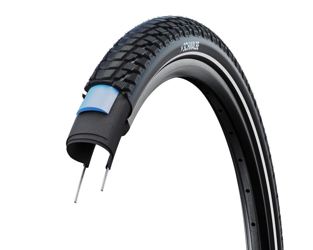 Schwalbe Marathon Plus Tour 28 Zoll Trekking-Drahtreifen schwarz mit Pannenschutzschicht im Querschnitt.