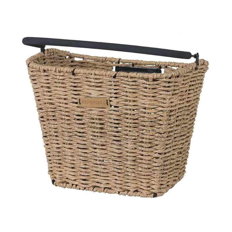 Basil Bremen Rattan Look KF Fahrradkorb, abnehmbar, wetterfest, inkl. KF-Adapterplatte, Soft-Grip-Tragebügel, Maße 27x35x29 cm, braun