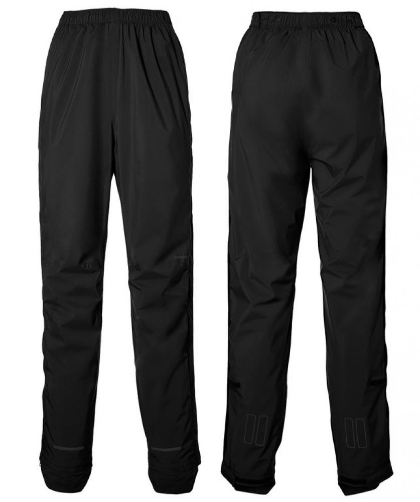Basil Fahrrad Regenhose Skane Herren jet black, Gr. M, Vorder- und Rückansicht auf weißem Hintergrund.