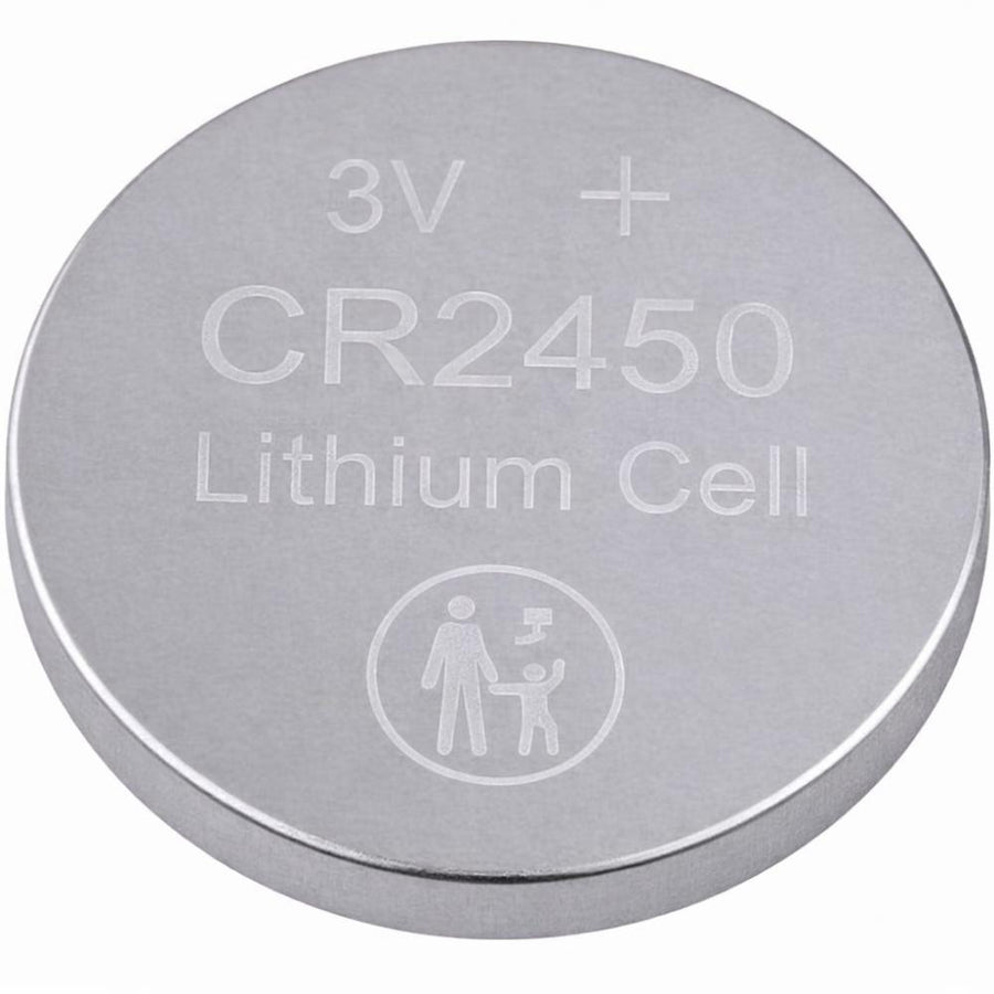 KRAFTMAX CR2450 3V Lithium Knopfzelle Batterie, silber, mit Aufschrift "3V CR2450 Lithium Cell" und Sicherheitssymbol.