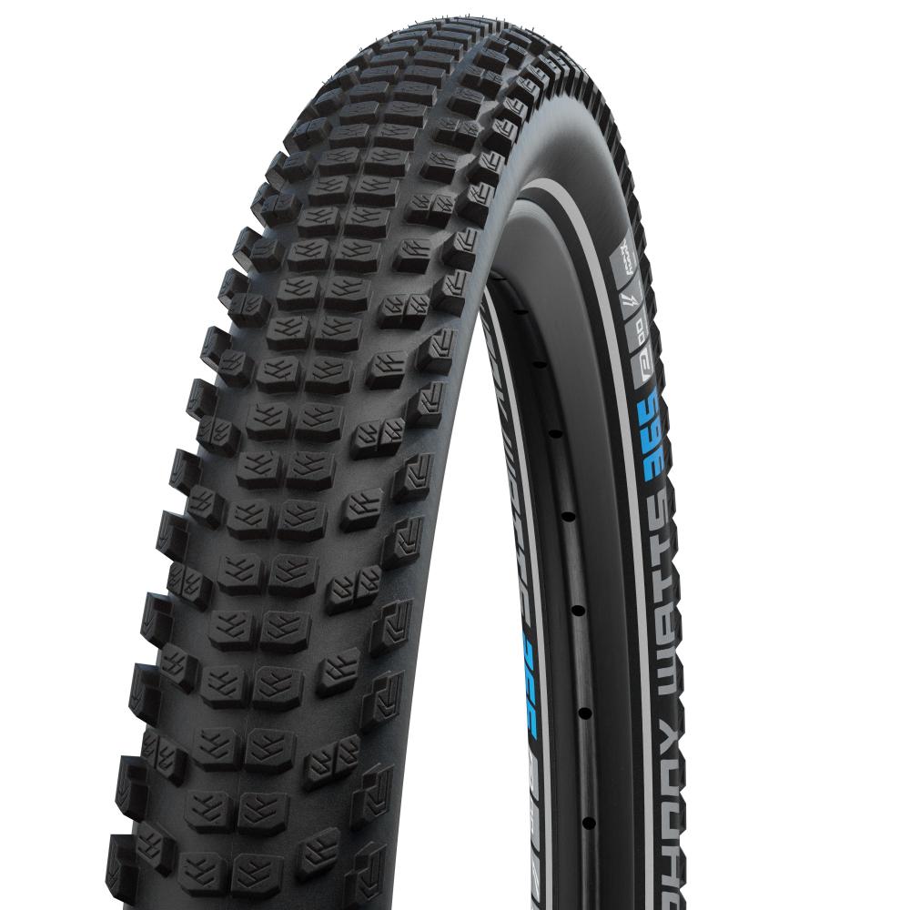 Schwalbe Johnny Watts 365 Ganzjahresreifen, schwarz mit griffigem Profil und blauem Reflexstreifen, E-Bike Ready.