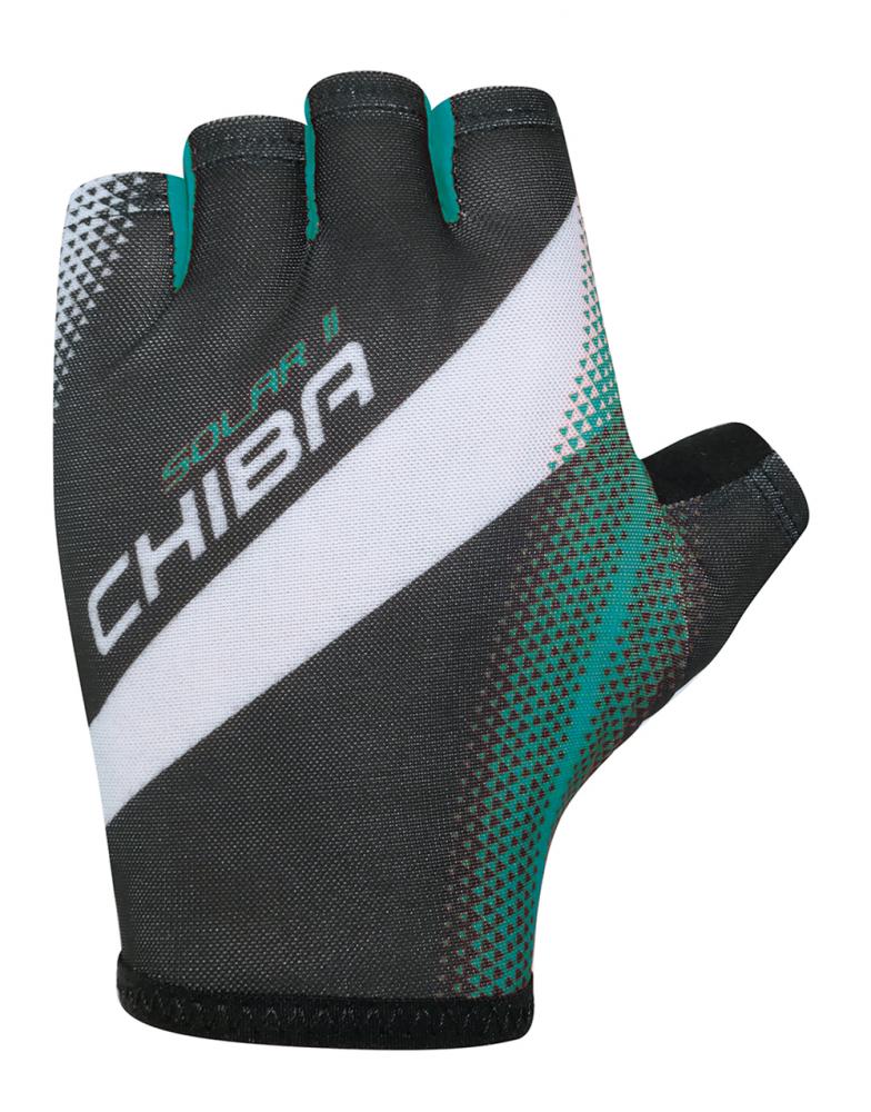 CHIBA Solar II - Fahrradhandschuhe kurz, schwarz/petrol, Größe M, atmungsaktiv