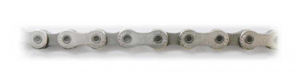 SRAM Power Chain 1031 10-fach Fahrradkette mit silbernen Gliedern und Nietpins.