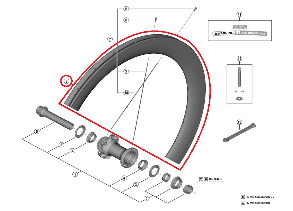 SHIMANO RIM FOR COMPLETE WHEEL,FOR WH-R9270-C60- F, FRONT:12MM E-THRU, 24H TUBULAR - 12MM