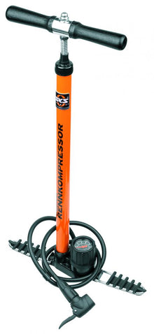 SKS Rennkompressor Standpumpe, orange, mit Multivalve-Kopf, für alle Ventilarten, bis 16 bar, 125 cm Schlauch, Präzisionsmanometer, Stahlrohrzylinder, Gussfuß