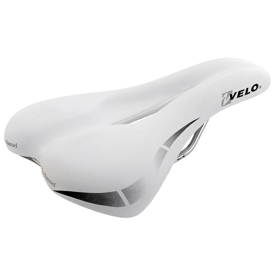 Velo Wide:Channel Damensattel weiß, 250x168 mm, O-Zone Full Cut, D2-Konstruktion, Arc-Tech-Federung.