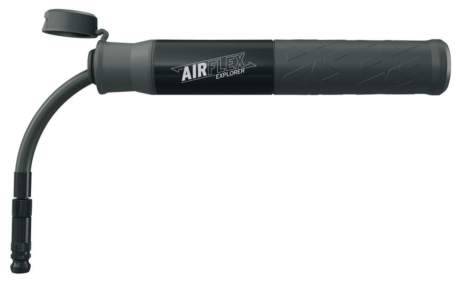 SKS Minipumpe Airflex Explorer 205 mm schwarz  Flexibler Schlauch für SV/AV-Ventile, max. 5 bar, leicht mit 132 g, ideal für MTB-Reifen unterwegs