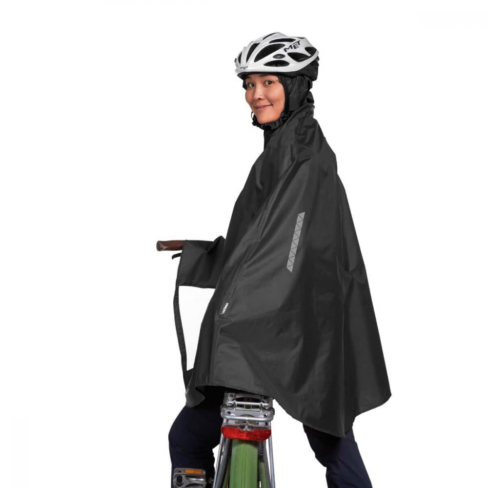 TATONKA Bike Poncho black Größe S - wasserdichter Fahrrad-Poncho aus recyceltem Polyester mit Sichtfenster, Reflektoren & Packbeutel