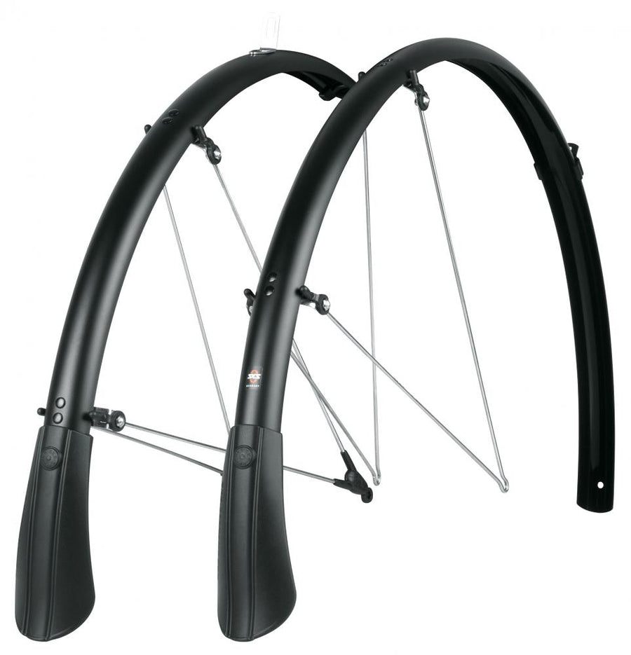 SKS BLUEMELS MATT 35 Schutzblech-Set 28 Zoll, schwarz, 35 mm breit, aus Aluminium-Kunststoff, mit Streben und ASR-Sicherheitssystem für optimalen Schutz