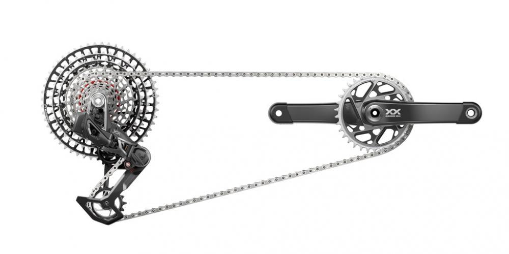 SRAM XX SL AXS Eagle Transmission 12-fach Fahrradantrieb mit Powermeter.