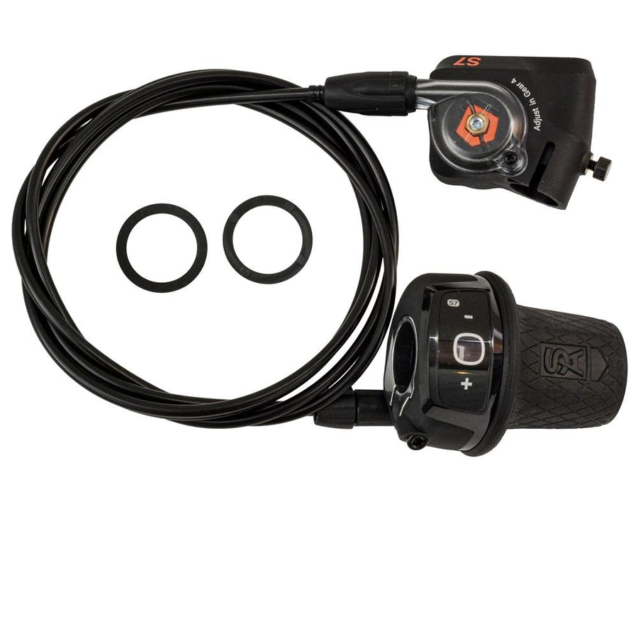 SunRace Sturmey Archer S7 Drehgriffschalter für 7-Gang SRAM-Nabenschaltung mit Schaltzug und Außenhülle.