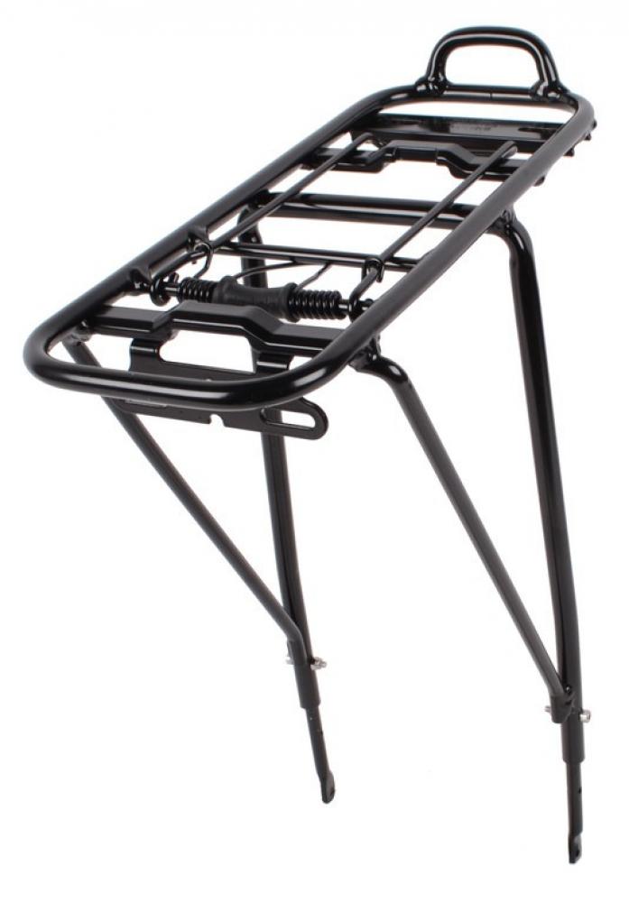 Schwarzer AtranVelo City Gepäckträger aus Alu, 24-29 Zoll, AVS-System, Federklappe, Reflektorhalter, verstellbar, 25kg.