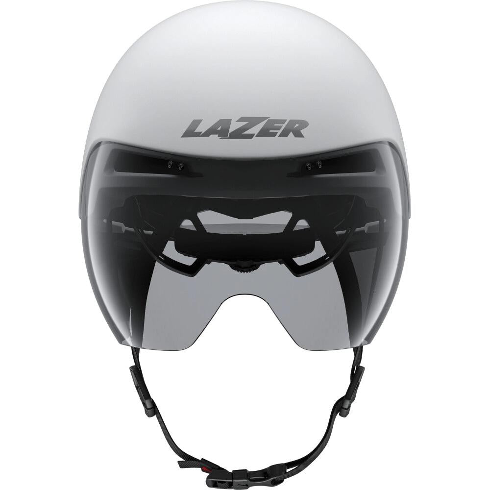 LAZER Helm Victor KinetiCore Matte White Silver (M) - aerodynamischer Triathlon- und Zeitfahrhelm