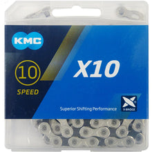 KMC X10 Fahrradkette 10-fach, 114 Glieder, 5,88 mm, silber/schwarz, 1/2\" x 11/128\", kompatibel mit Shimano, SRAM und Campagnolo, inkl. MissingLink, X-Bridge für optimales Schalten