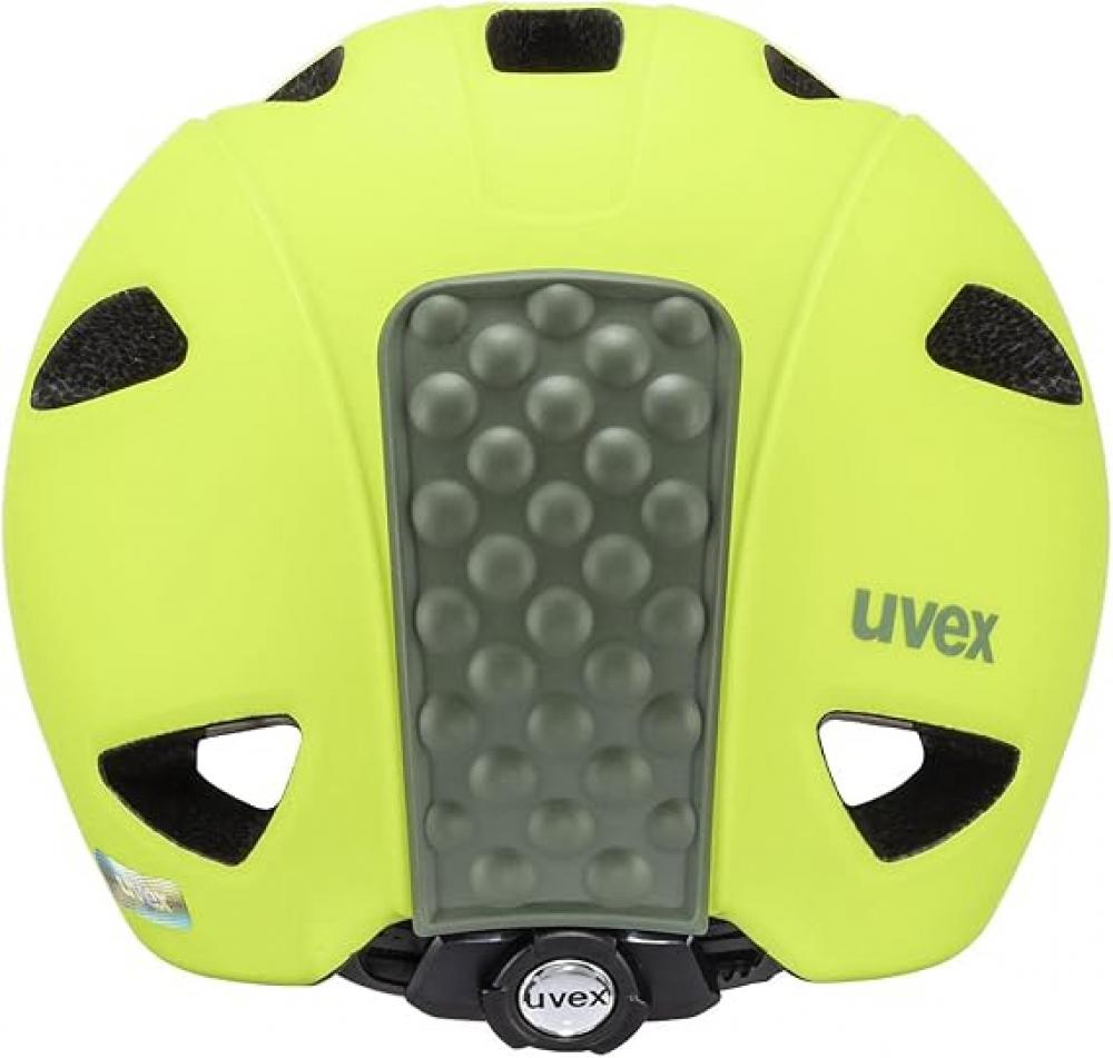 uvex Oyo - Kinder-Fahrradhelm 45-50 cm - leichte Bauweise - Größenanpassung - erweiterbar mit LED - Schutzpolster - neon yellow-moss green matt